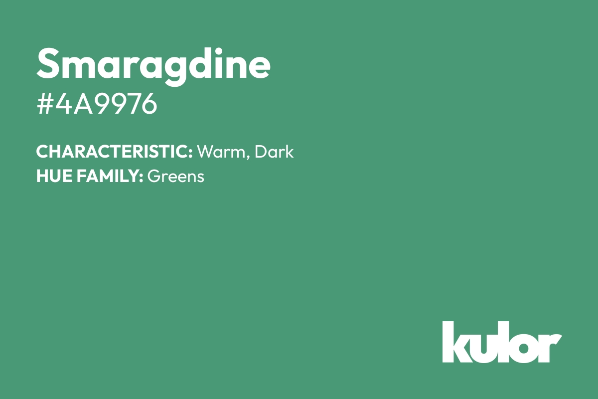 Smaragdine is a color with a HTML hex code of #4a9976.