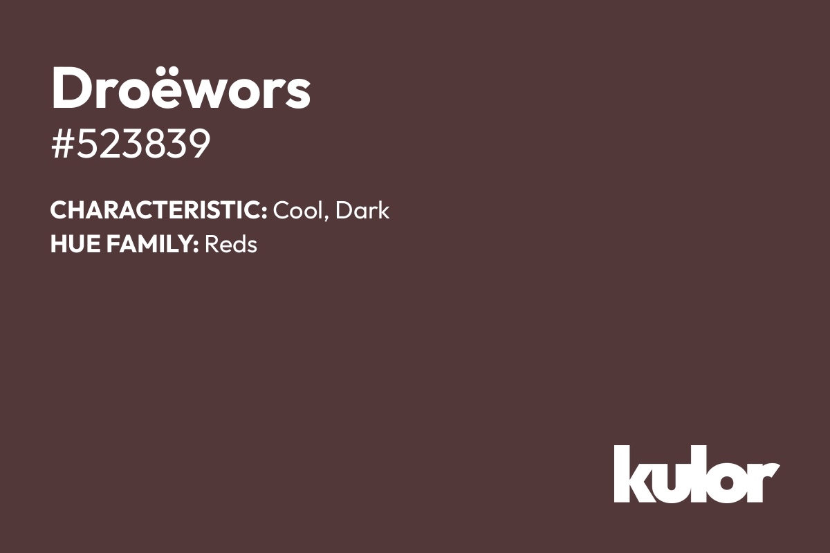 Droëwors is a color with a HTML hex code of #523839.