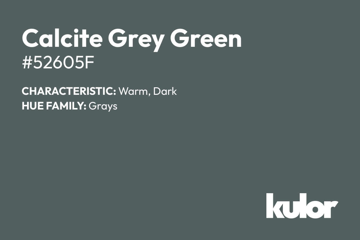 Calcite Grey Green is a color with a HTML hex code of #52605f.