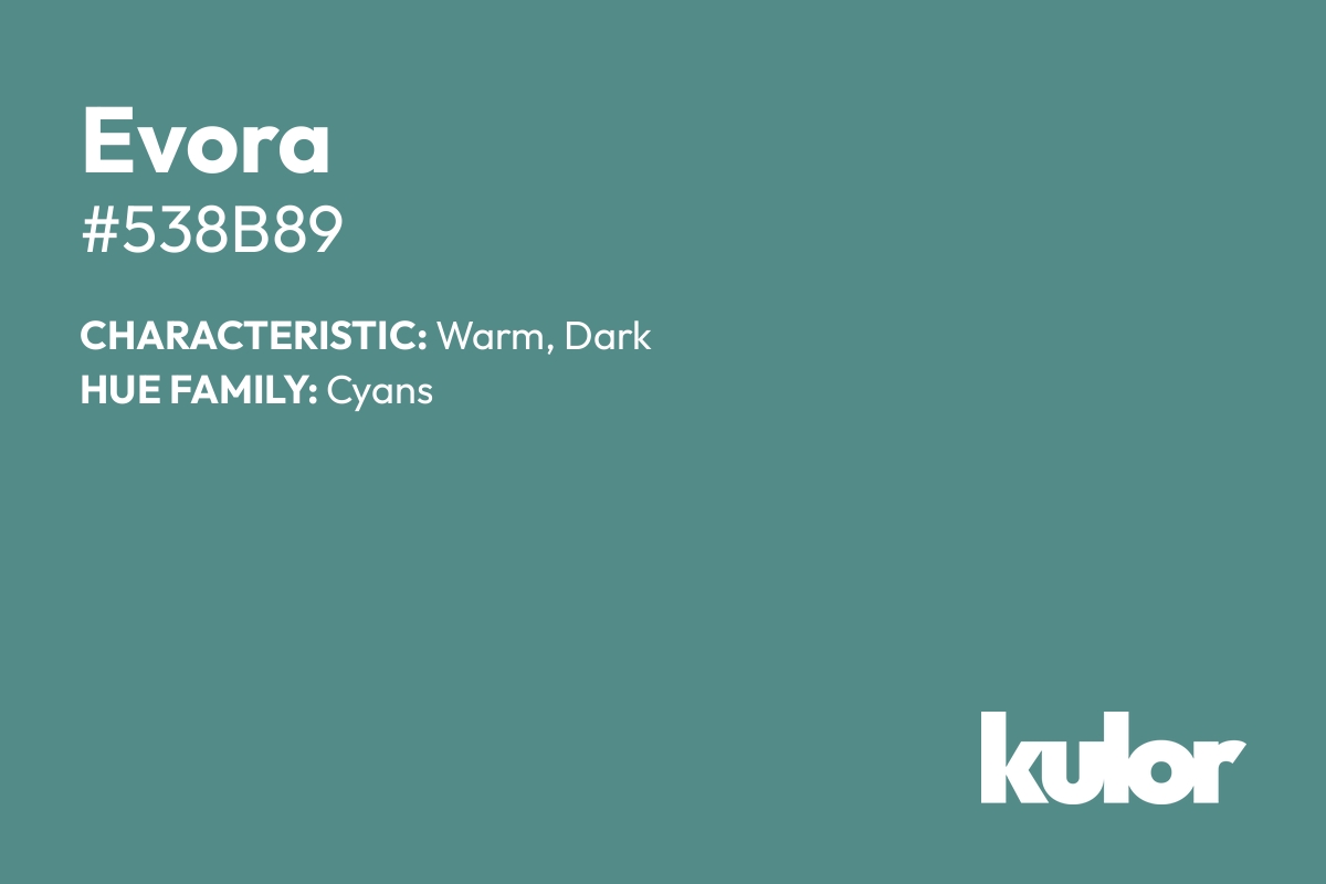 Evora is a color with a HTML hex code of #538b89.