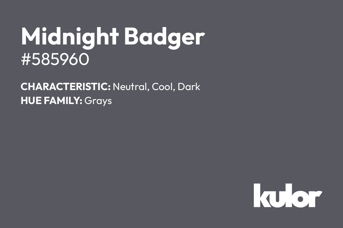 Midnight Badger is a color with a HTML hex code of #585960.