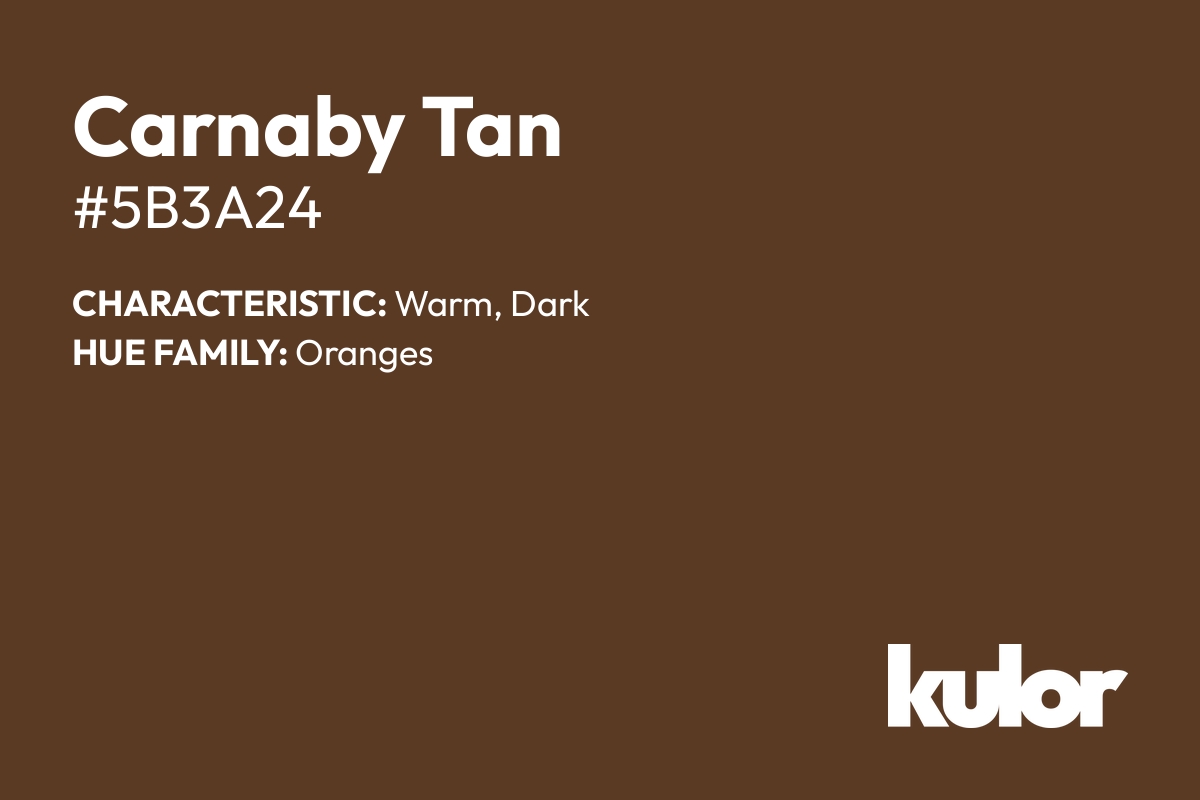 Carnaby Tan is a color with a HTML hex code of #5b3a24.