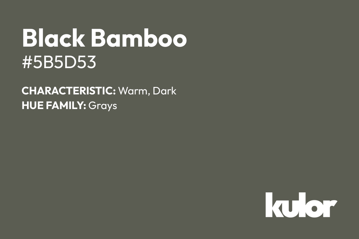 Black Bamboo is a color with a HTML hex code of #5b5d53.