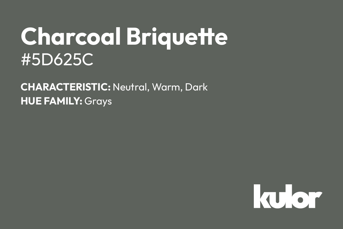 Charcoal Briquette is a color with a HTML hex code of #5d625c.