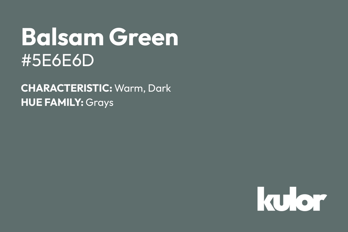 Balsam Green is a color with a HTML hex code of #5e6e6d.