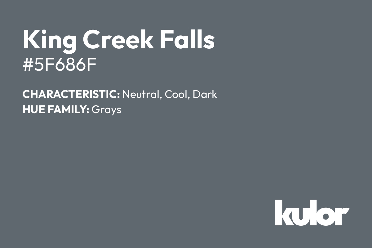 King Creek Falls is a color with a HTML hex code of #5f686f.