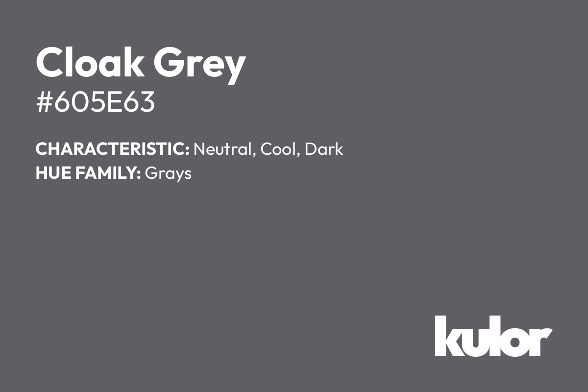 Cloak Grey is a color with a HTML hex code of #605e63.