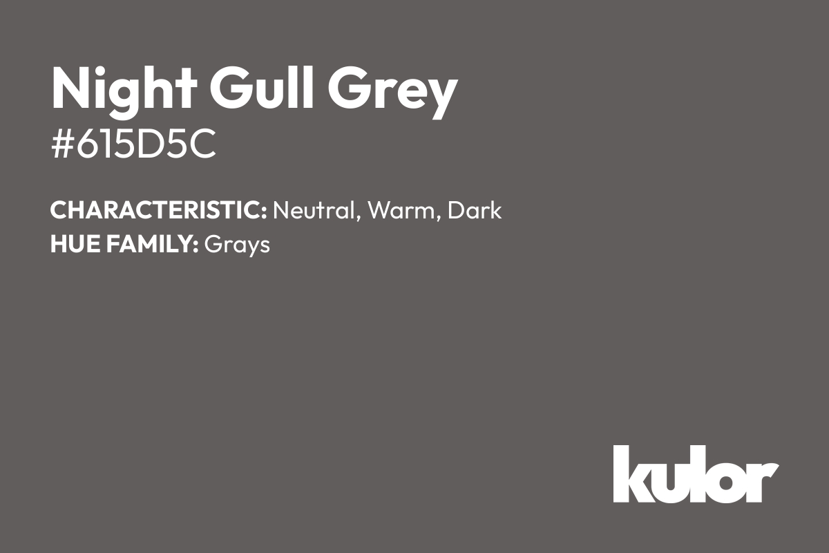 Night Gull Grey is a color with a HTML hex code of #615d5c.