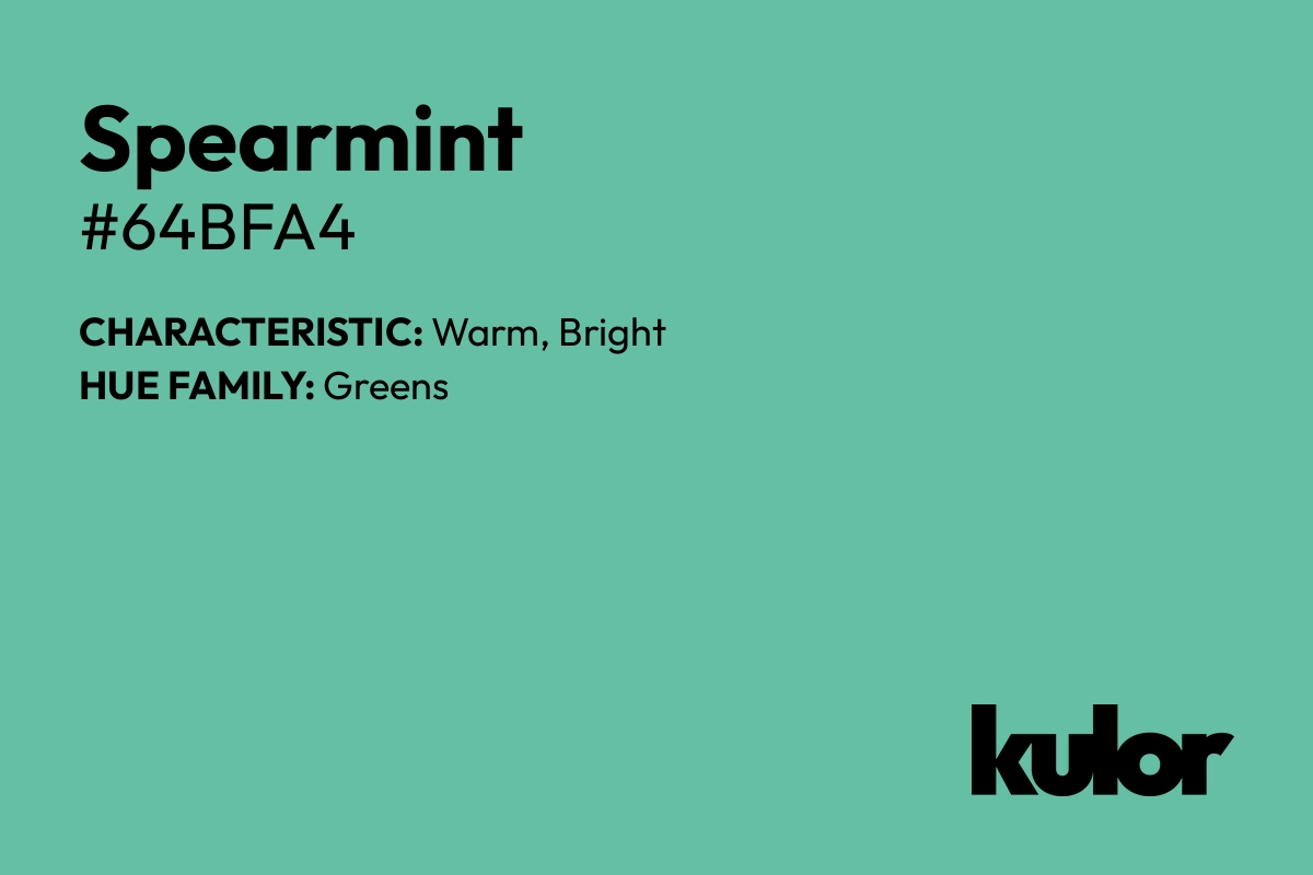 Spearmint is a color with a HTML hex code of #64bfa4.