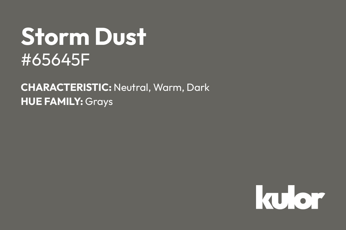 Storm Dust is a color with a HTML hex code of #65645f.