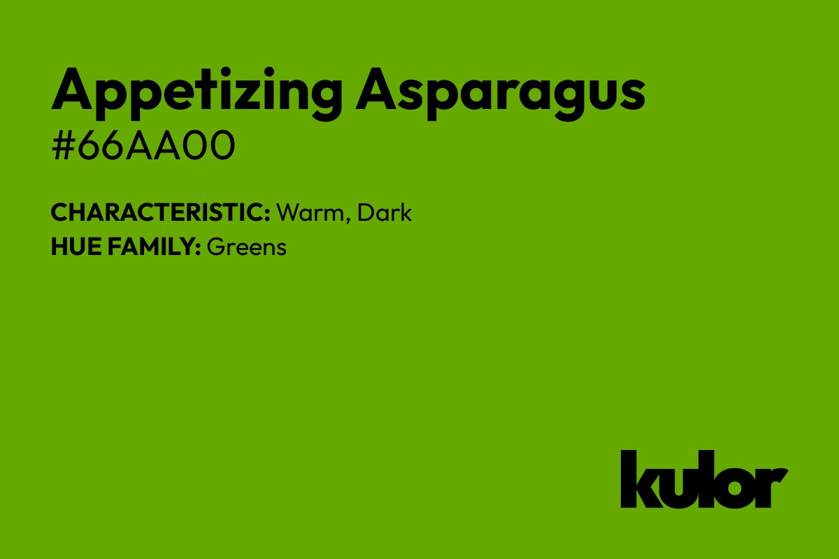 Appetizing Asparagus is a color with a HTML hex code of #66aa00.