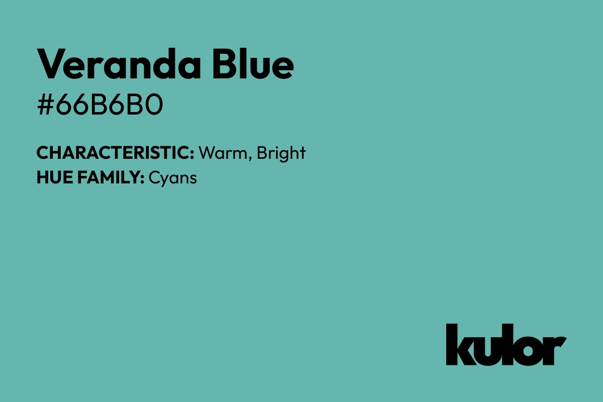 Veranda Blue is a color with a HTML hex code of #66b6b0.