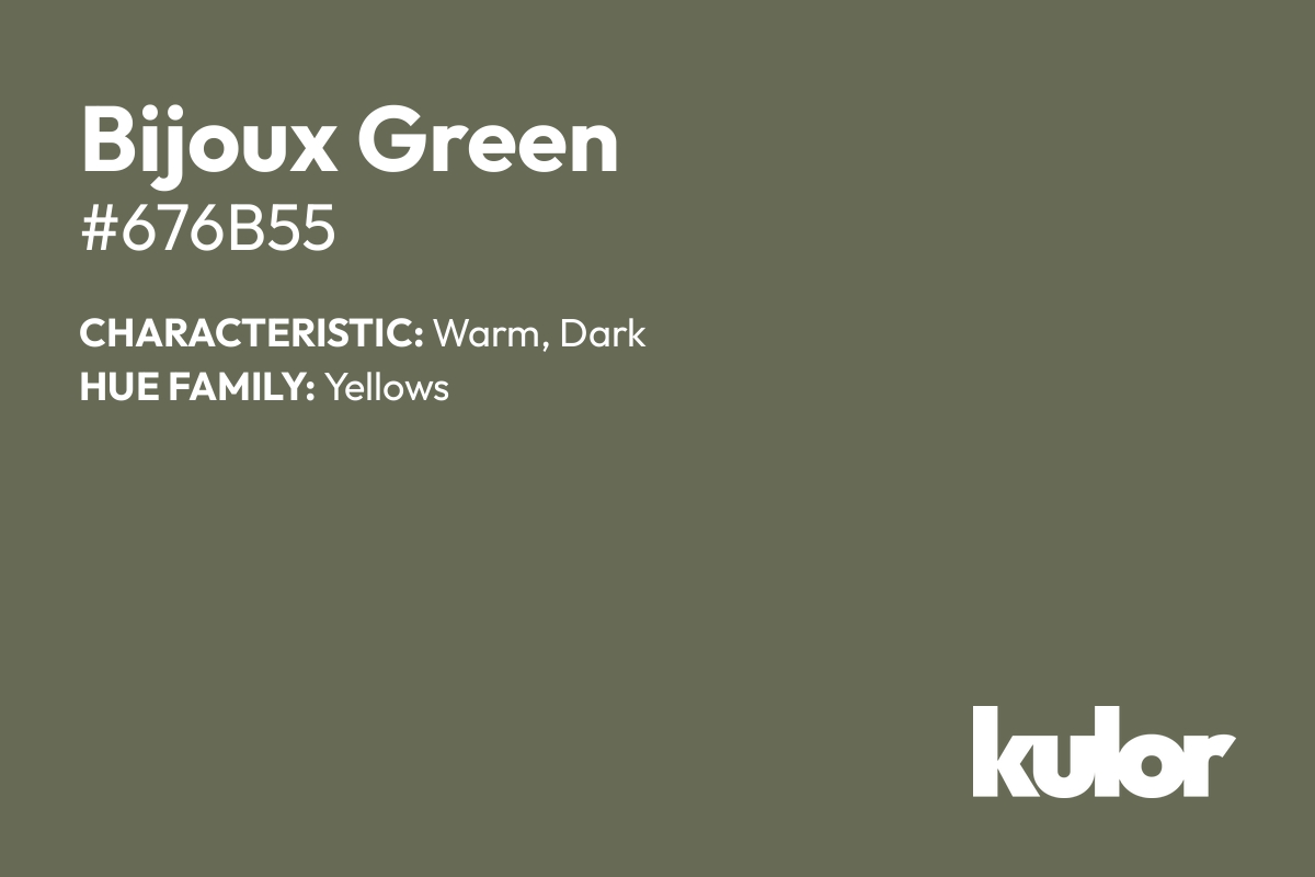 Bijoux Green is a color with a HTML hex code of #676b55.