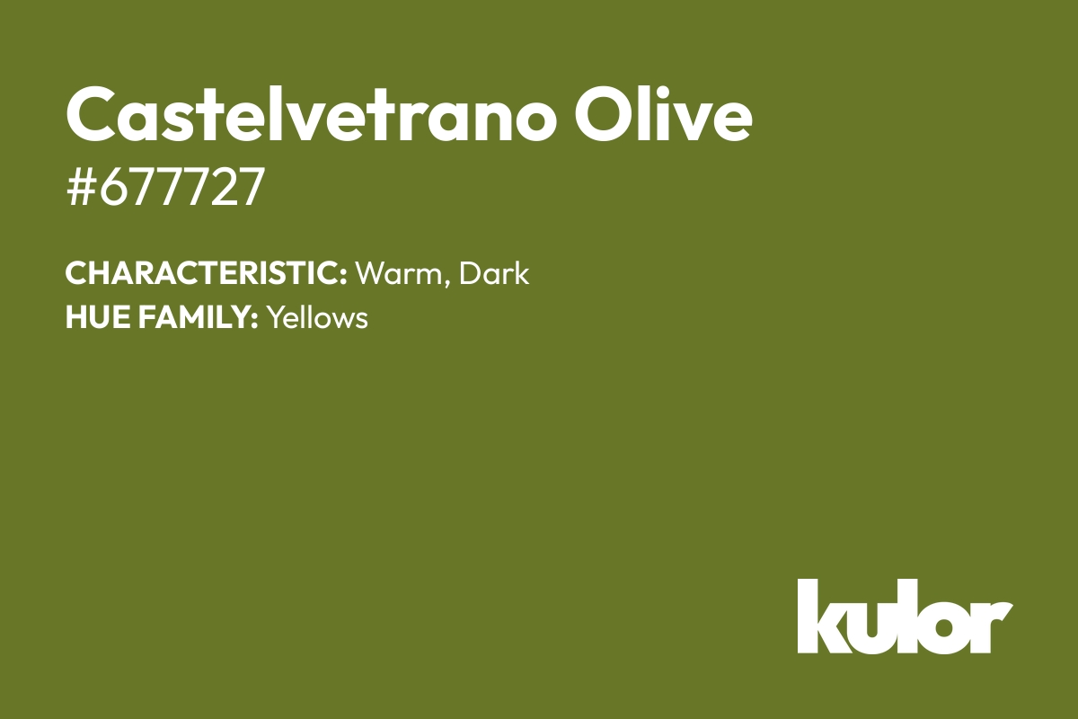 Castelvetrano Olive is a color with a HTML hex code of #677727.