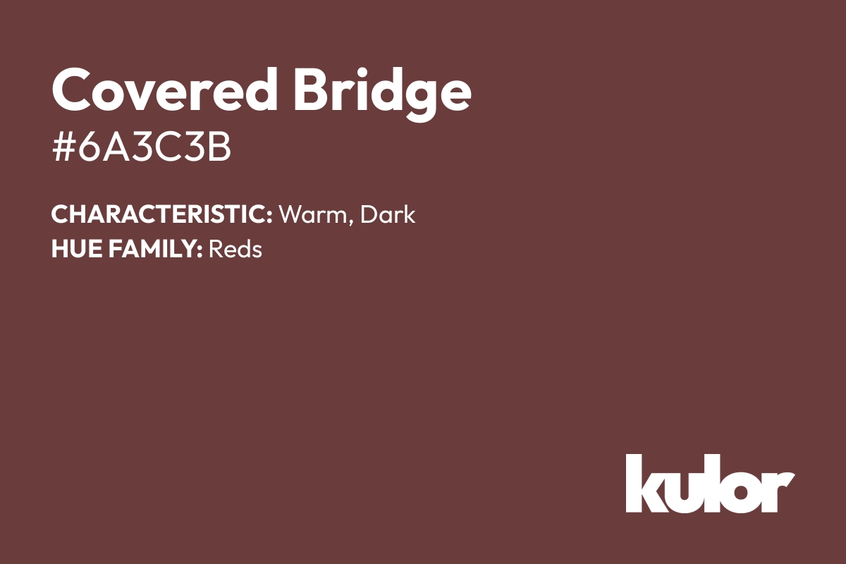 Covered Bridge is a color with a HTML hex code of #6a3c3b.