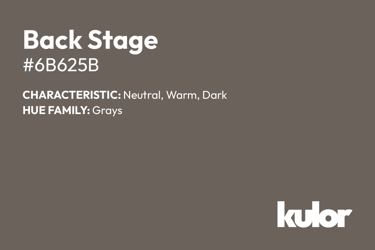 Back Stage is a color with a HTML hex code of #6b625b.