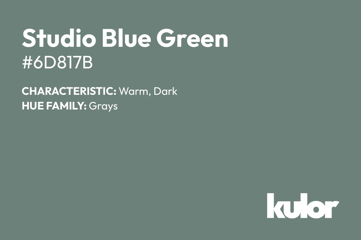 Studio Blue Green is a color with a HTML hex code of #6d817b.