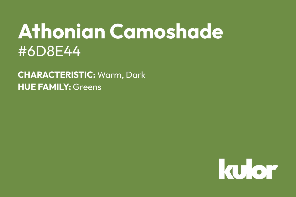 Athonian Camoshade is a color with a HTML hex code of #6d8e44.