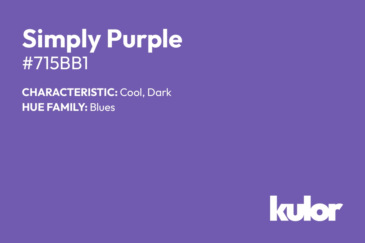 Simply Purple is a color with a HTML hex code of #715bb1.