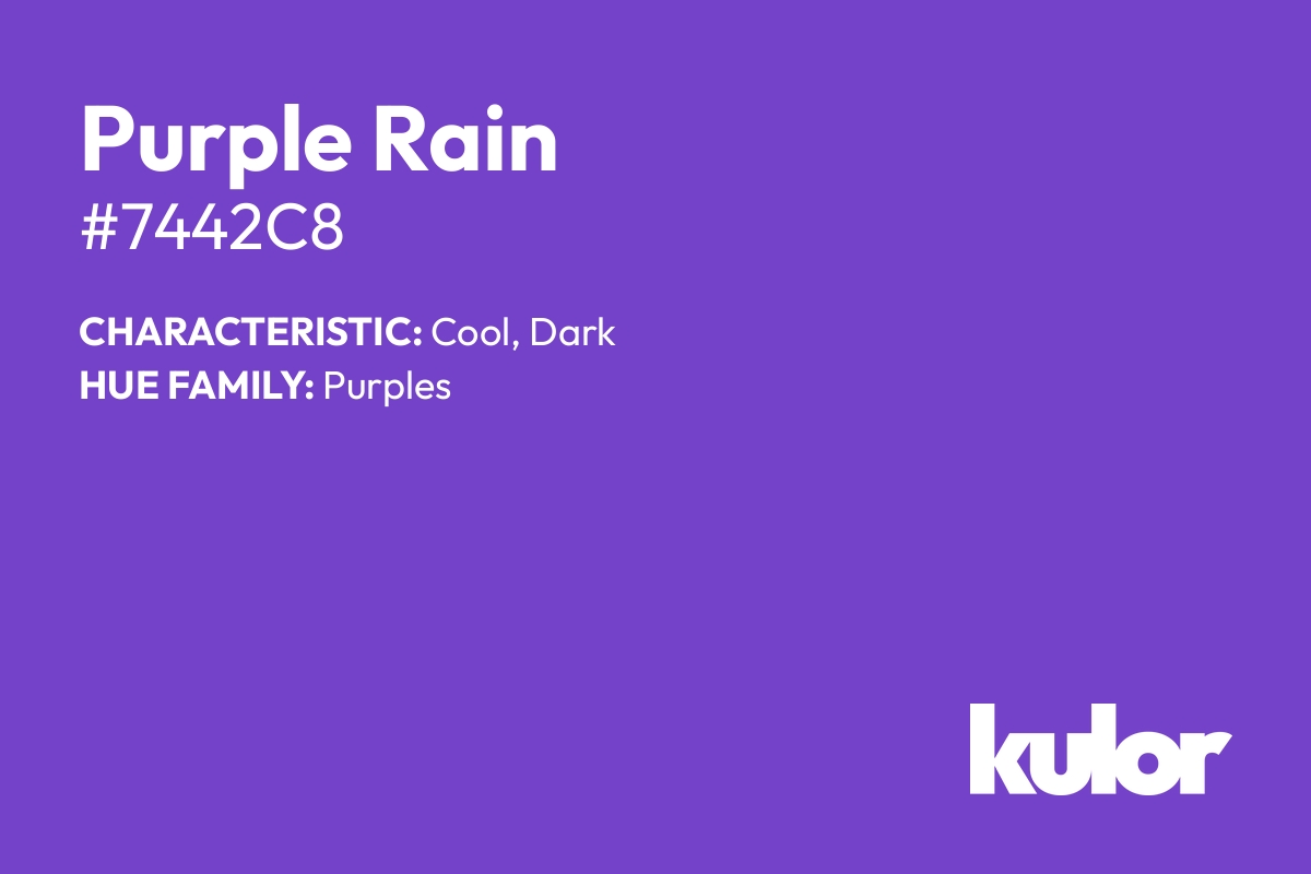 Purple Rain is a color with a HTML hex code of #7442c8.