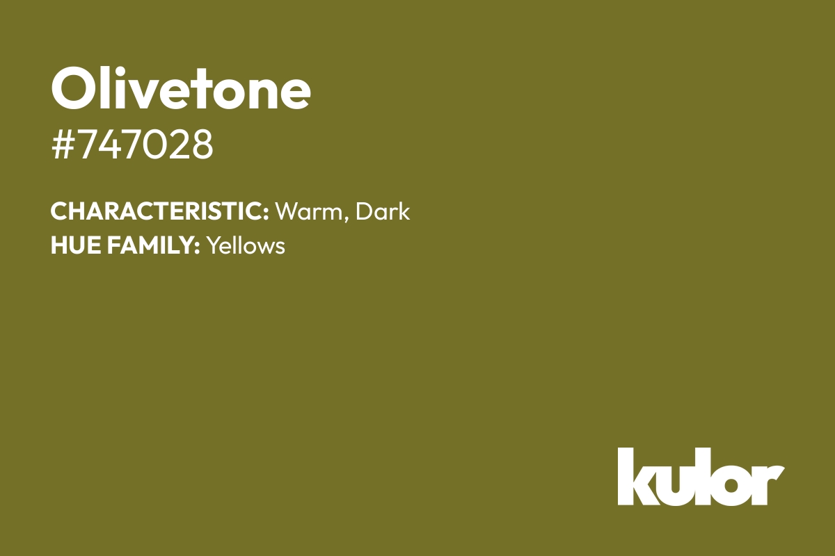 Olivetone is a color with a HTML hex code of #747028.