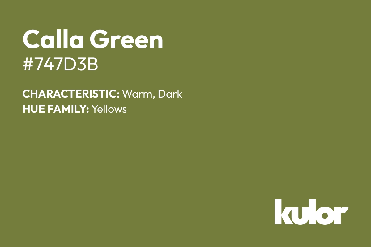 Calla Green is a color with a HTML hex code of #747d3b.