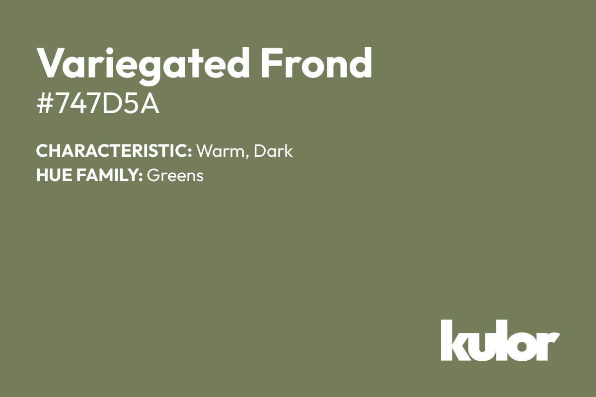 Variegated Frond is a color with a HTML hex code of #747d5a.