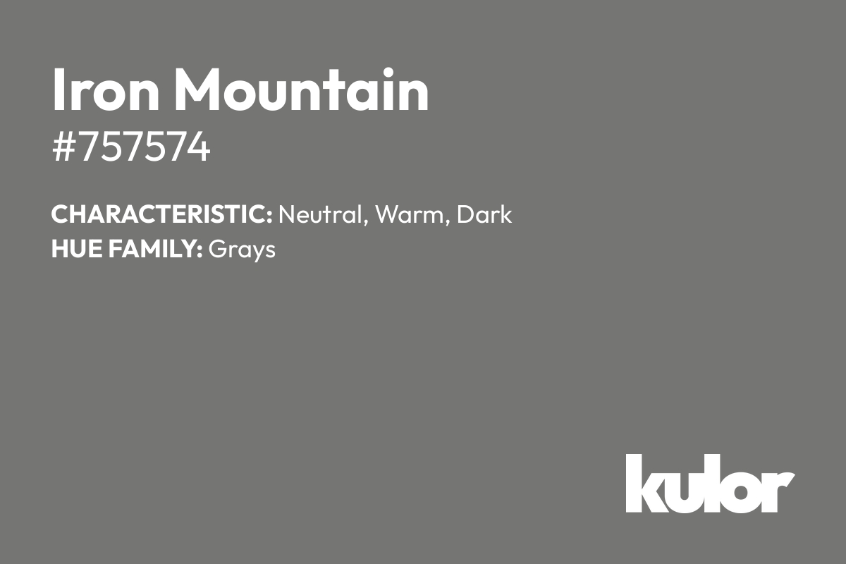 Iron Mountain is a color with a HTML hex code of #757574.