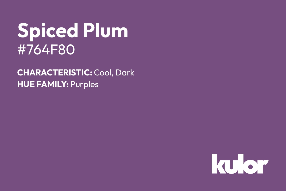 Spiced Plum is a color with a HTML hex code of #764f80.