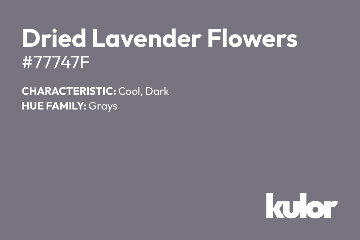 Dried Lavender Flowers is a color with a HTML hex code of #77747f.