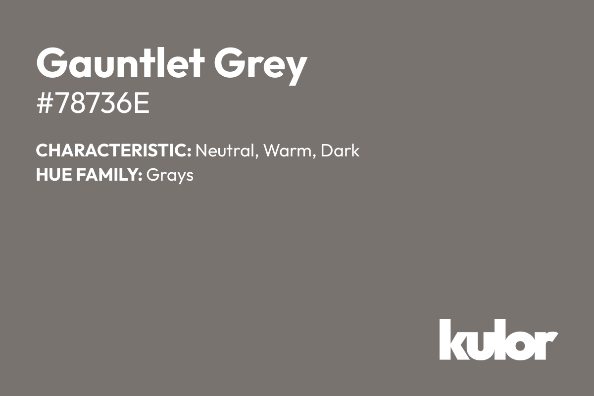 Gauntlet Grey is a color with a HTML hex code of #78736e.