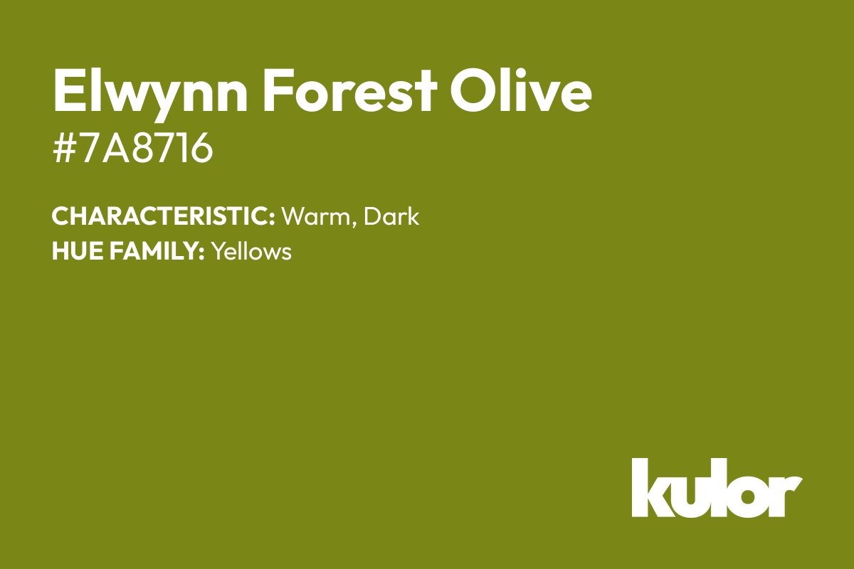 Elwynn Forest Olive is a color with a HTML hex code of #7a8716.