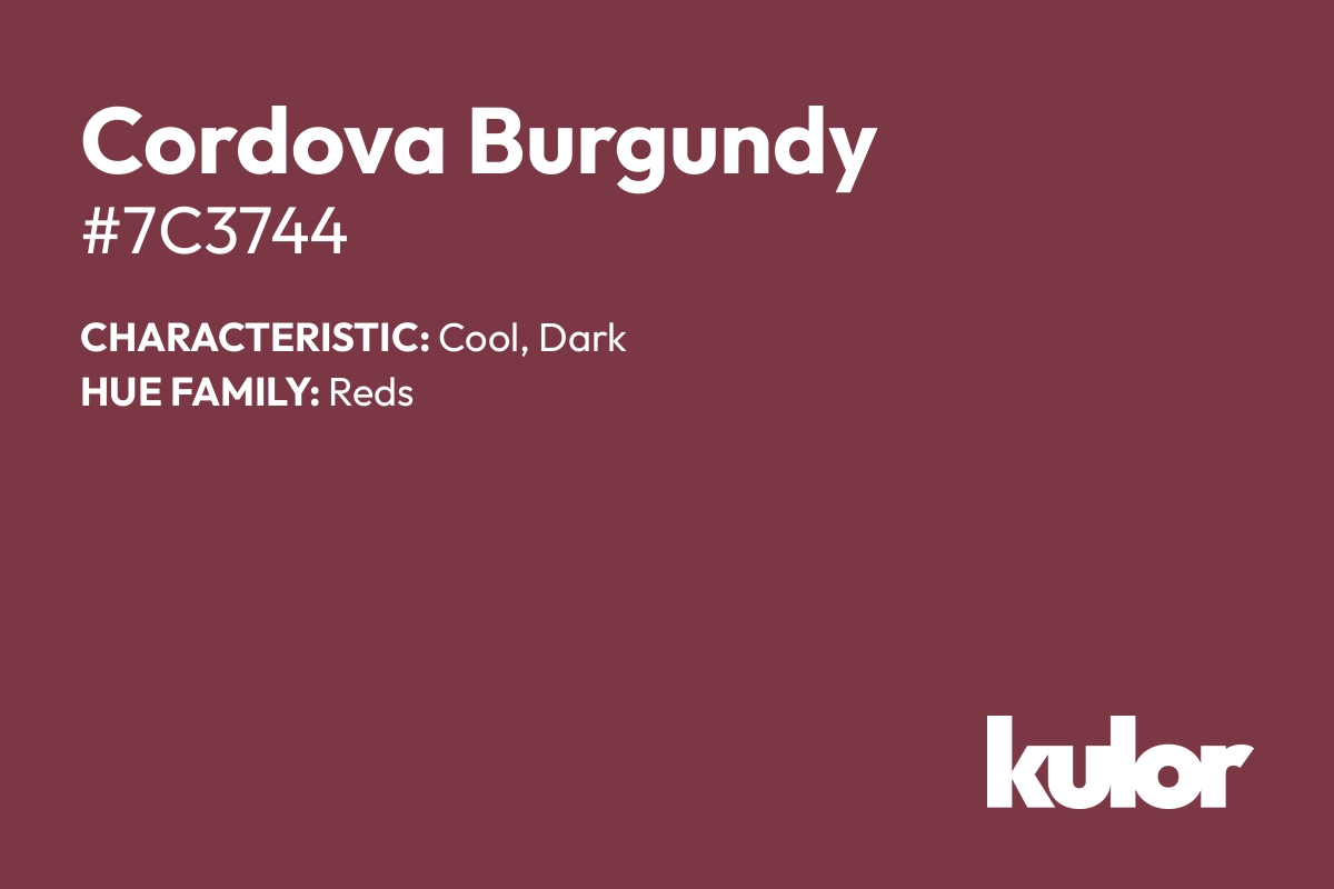 Cordova Burgundy is a color with a HTML hex code of #7c3744.