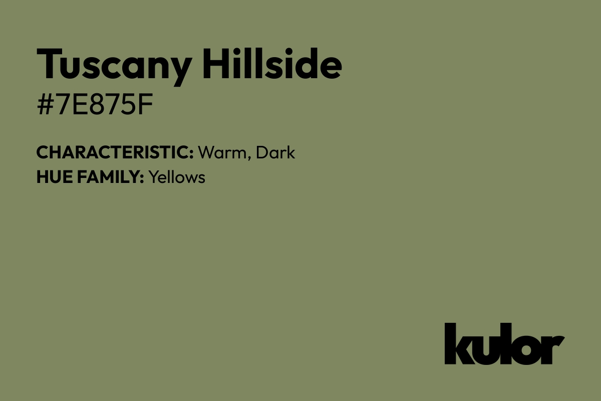 Tuscany Hillside is a color with a HTML hex code of #7e875f.