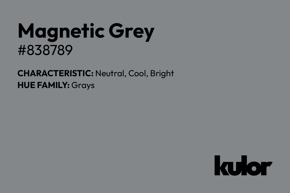 Magnetic Grey is a color with a HTML hex code of #838789.