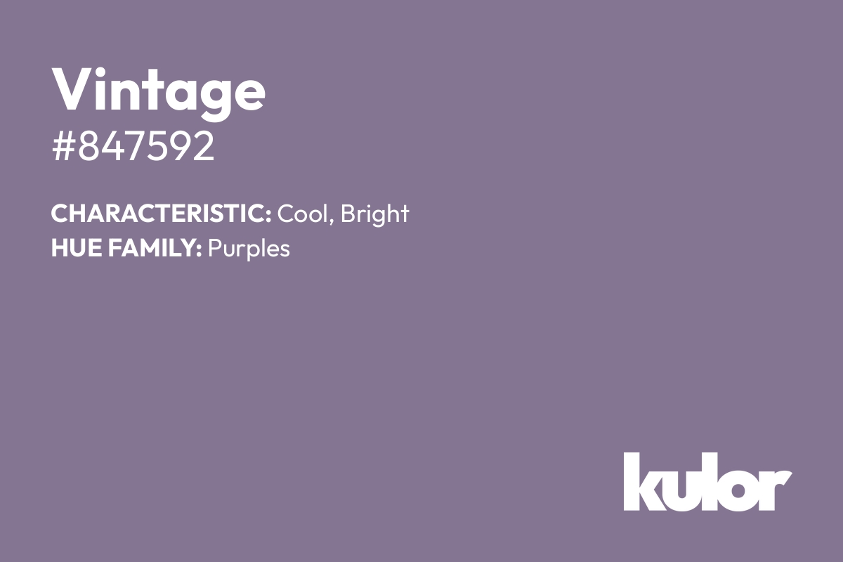 Vintage is a color with a HTML hex code of #847592.