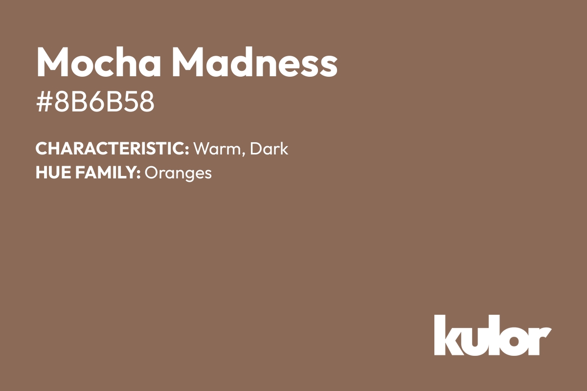 Mocha Madness is a color with a HTML hex code of #8b6b58.