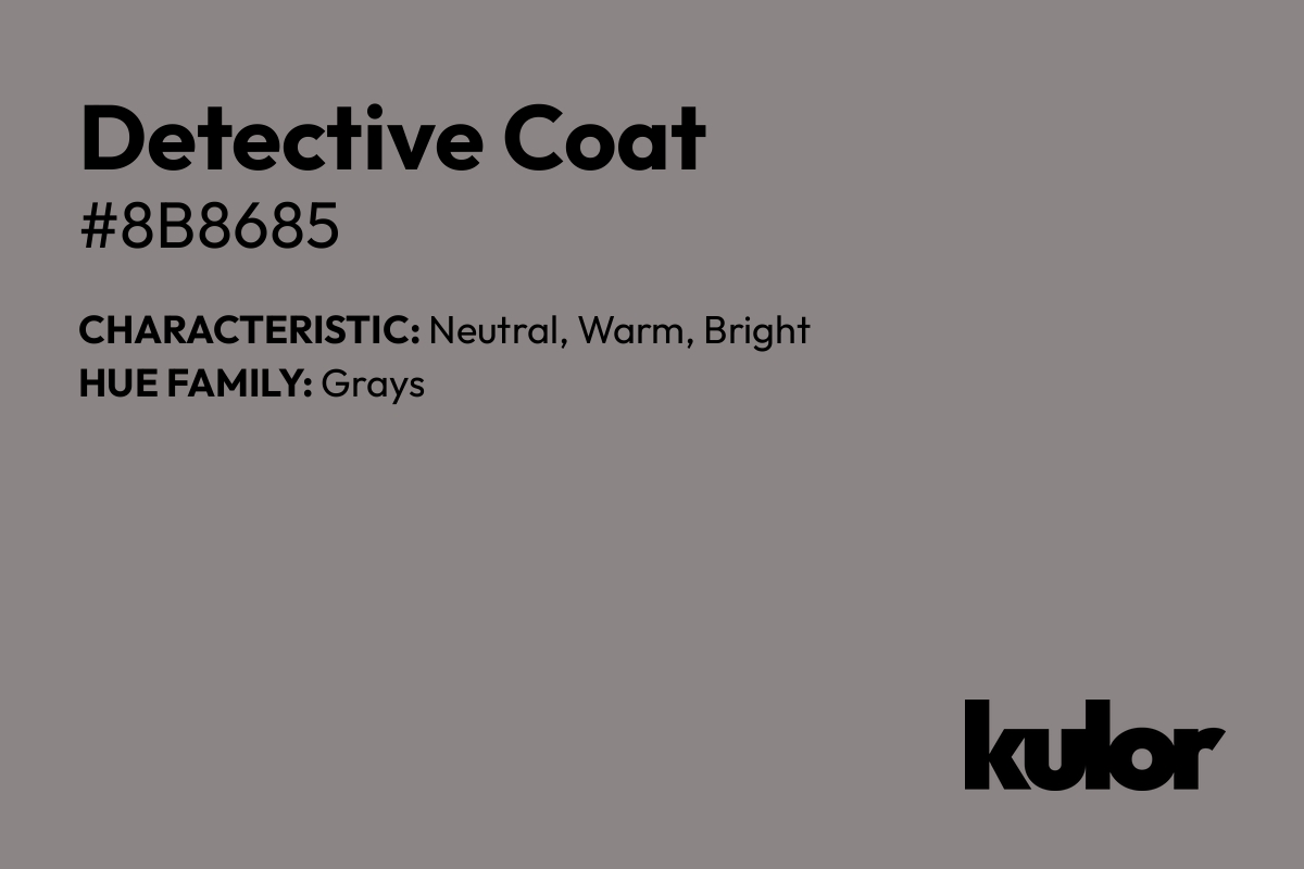 Detective Coat is a color with a HTML hex code of #8b8685.