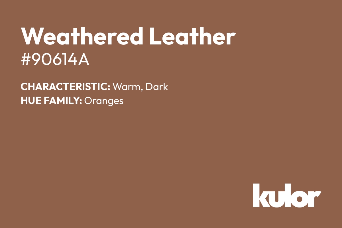 Weathered Leather is a color with a HTML hex code of #90614a.