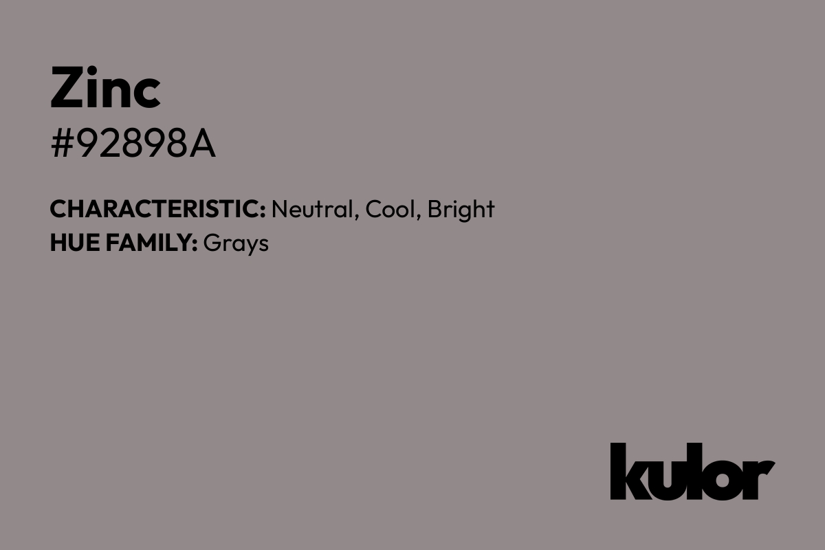 Zinc is a color with a HTML hex code of #92898a.