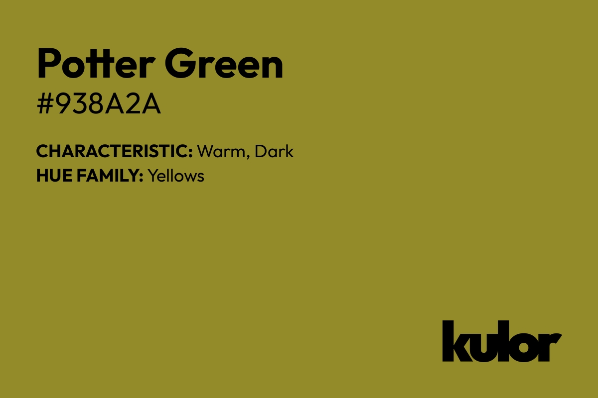 Potter Green is a color with a HTML hex code of #938a2a.