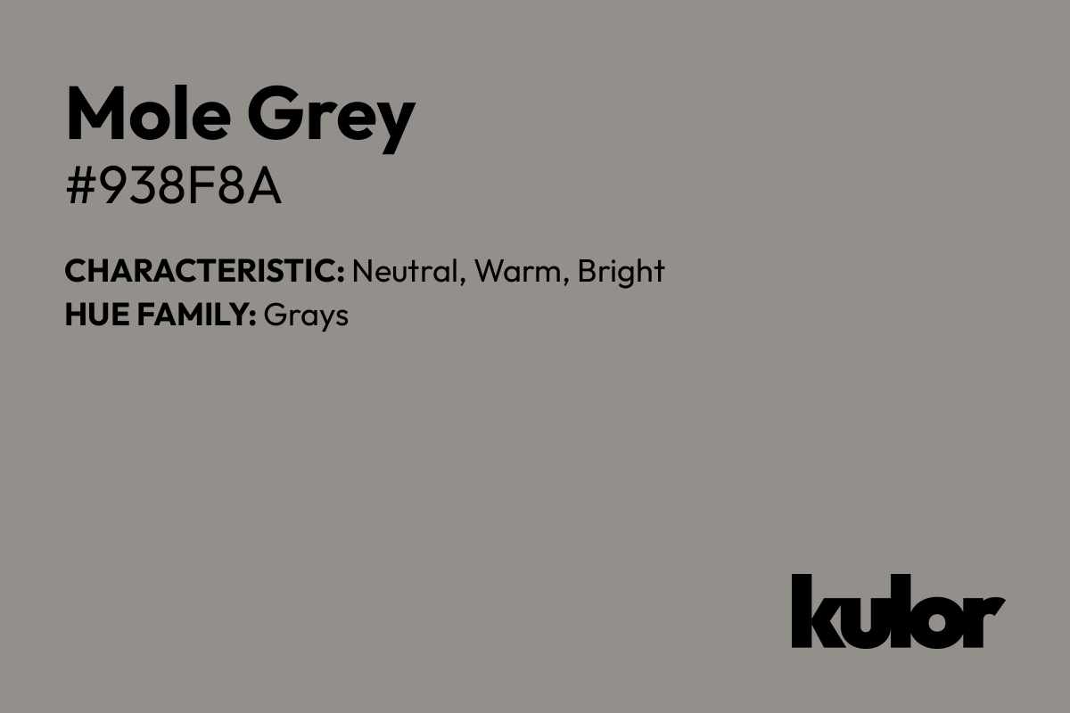 Mole Grey is a color with a HTML hex code of #938f8a.