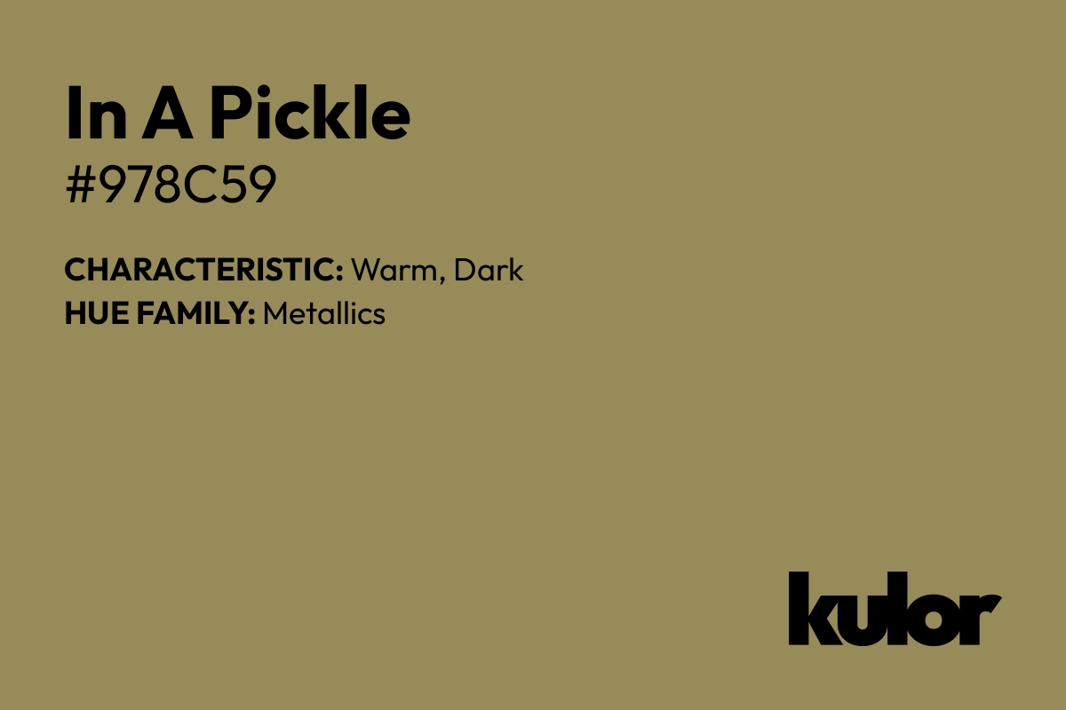 In A Pickle is a color with a HTML hex code of #978c59.