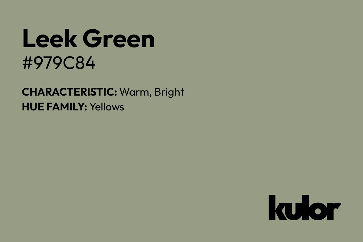 Leek Green is a color with a HTML hex code of #979c84.