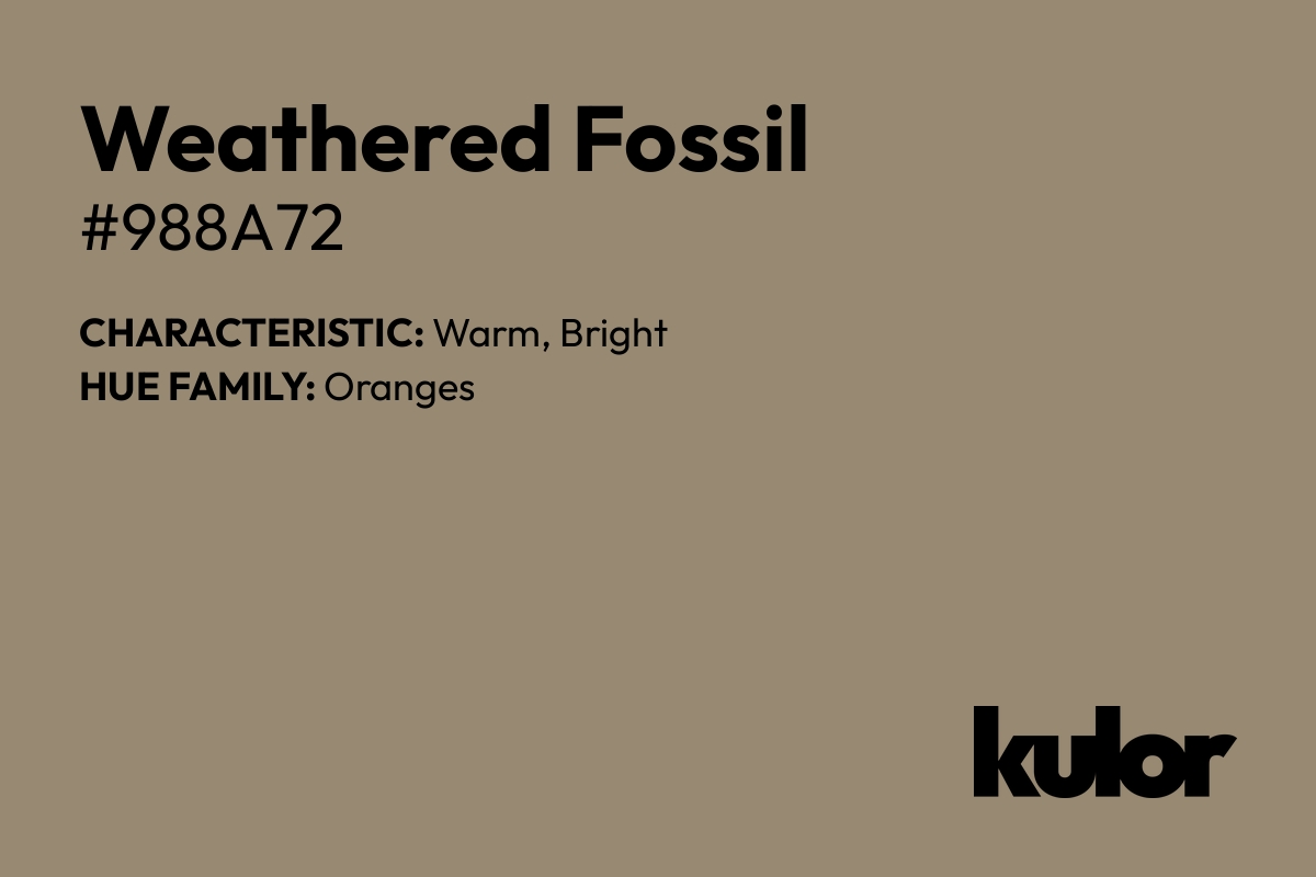 Weathered Fossil is a color with a HTML hex code of #988a72.