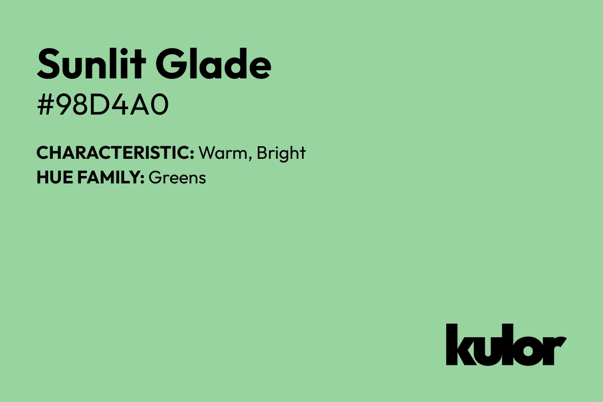 Sunlit Glade is a color with a HTML hex code of #98d4a0.