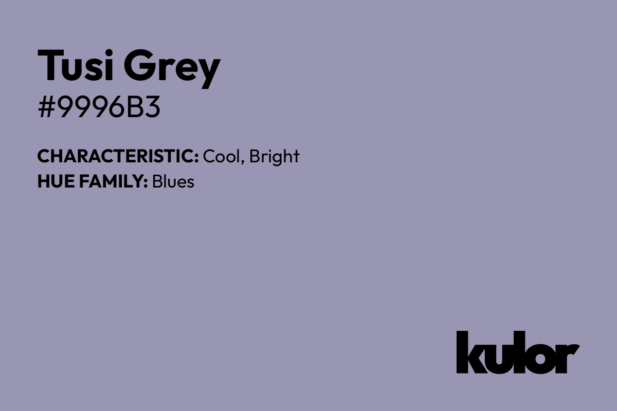 Tusi Grey is a color with a HTML hex code of #9996b3.