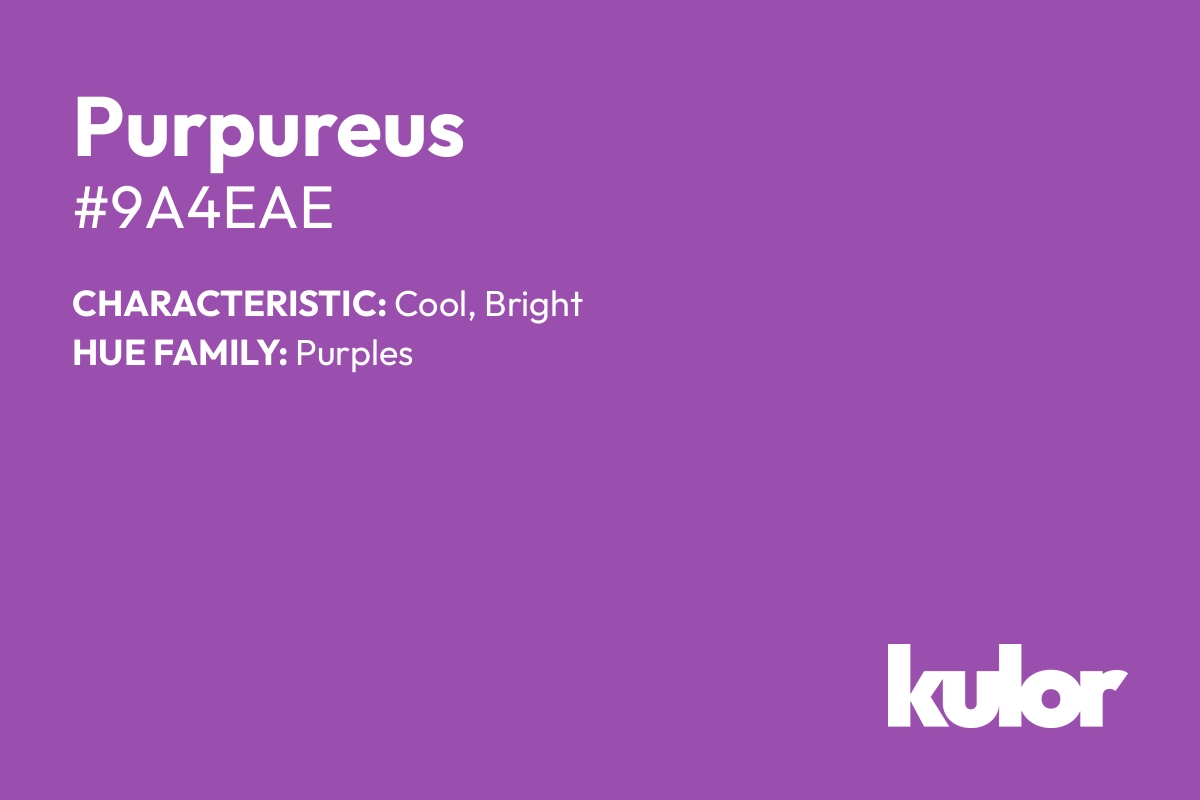 Purpureus is a color with a HTML hex code of #9a4eae.