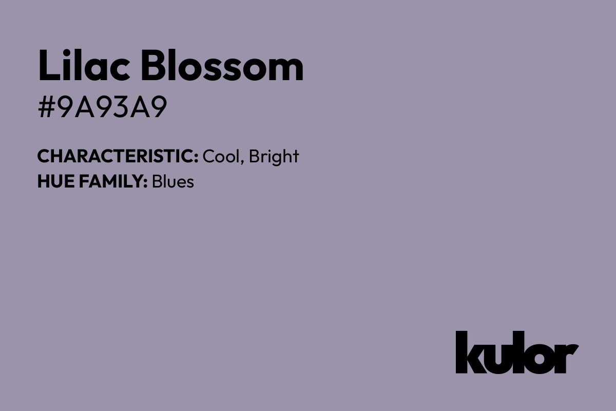 Lilac Blossom is a color with a HTML hex code of #9a93a9.