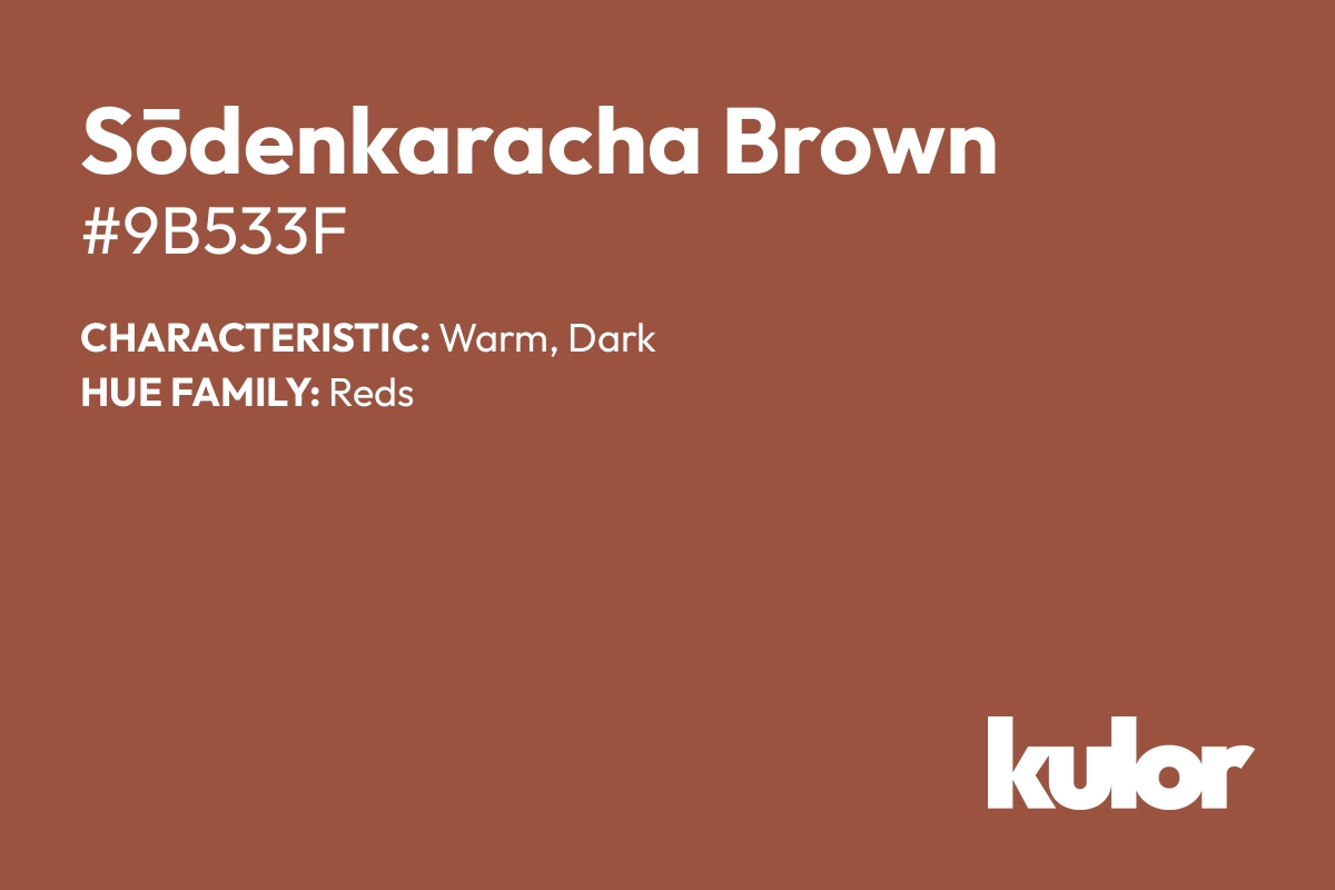 Sōdenkaracha Brown is a color with a HTML hex code of #9b533f.